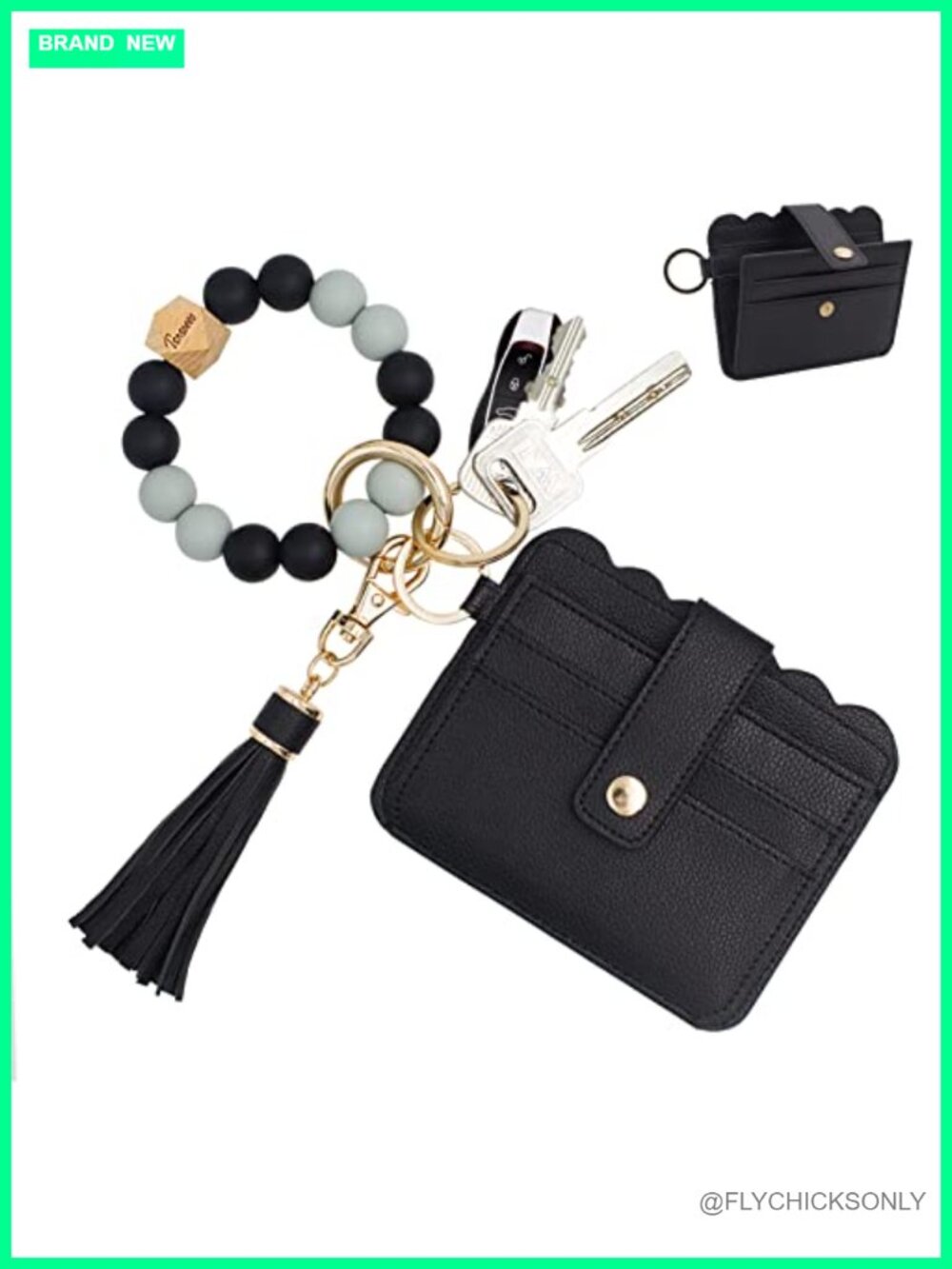 Keychain Wallet Wristlet Bracelet with Tassel Beads Credit Card Holder for Women